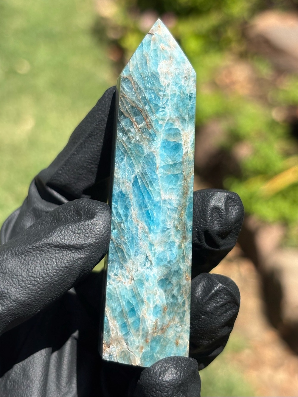 Blue Apatite Tower with Minor Chips